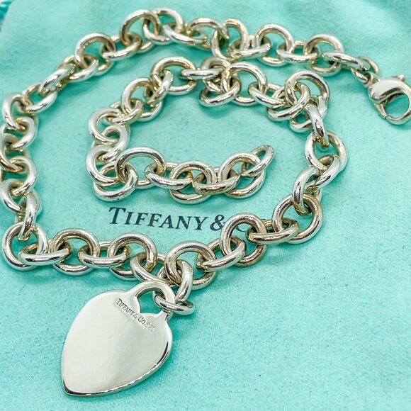 Tiffany & Co. Blank Engravable Heart Pendant Necklace Sterling Silver 16" - Picture 7 of 13